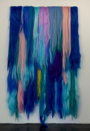 Josefine Lyche, Untitled (acrylic hair on linnen color) Fra utstillingen Contact, NoPlace, 2015. Foto: Kristian Skylstad